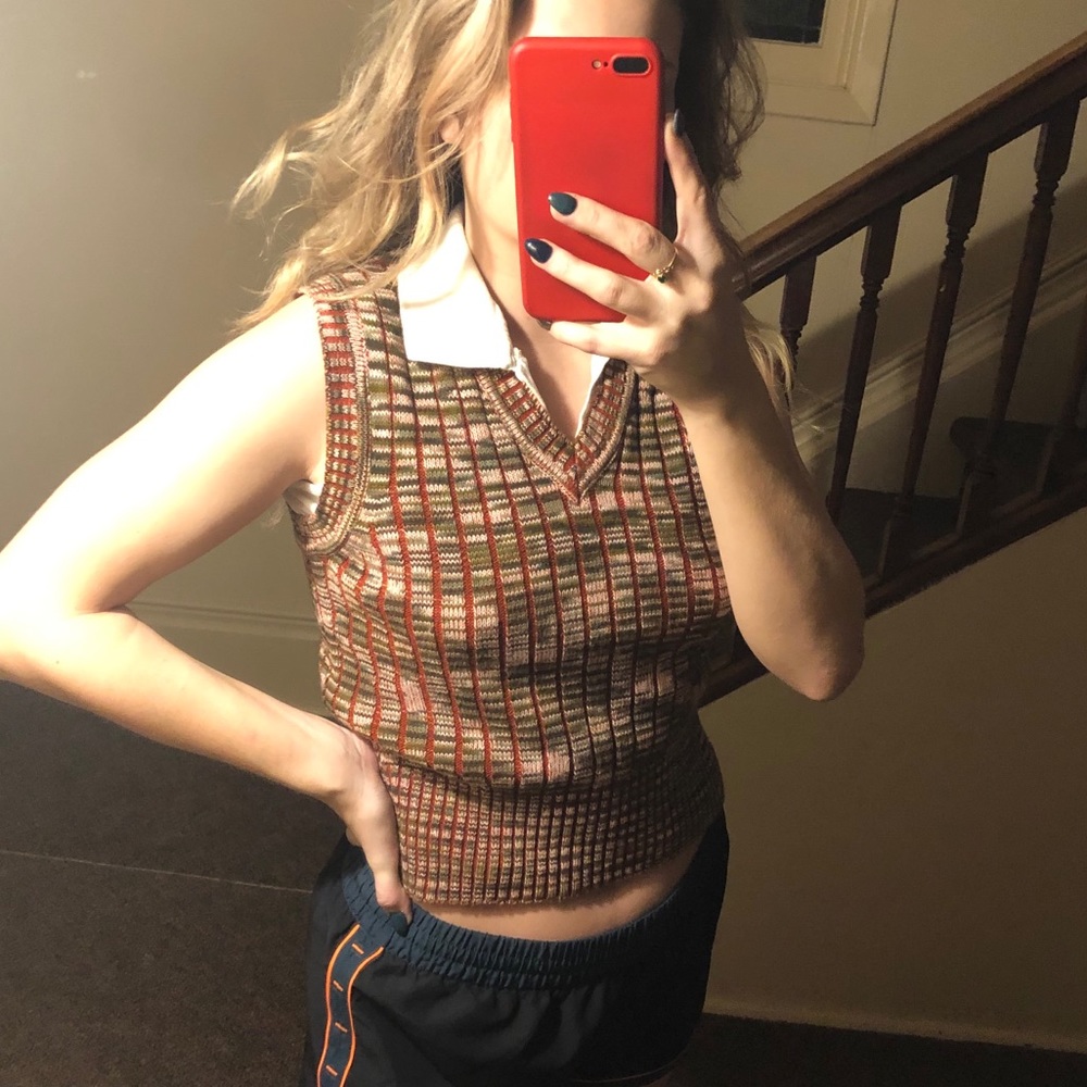 Vintage Knit V-Neck 90s Vest Argyle